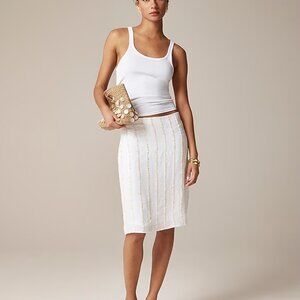 J Crew Womens Collection shell-embellished skirt in linen Size 6 Shell Stripes